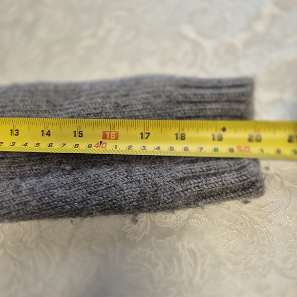 Gray knit  popcorn-stitch baby cardigan with a pink scalloped trim.  - Picture 4 of 6